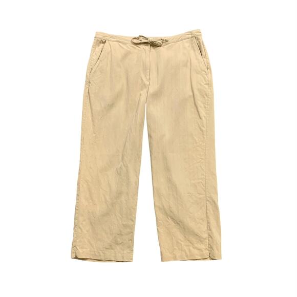 Tommy Bahama Pants Womens 10 Khaki Silk Cropped Drawstring Tie Relaxed Wide Leg - Picture 1 of 10